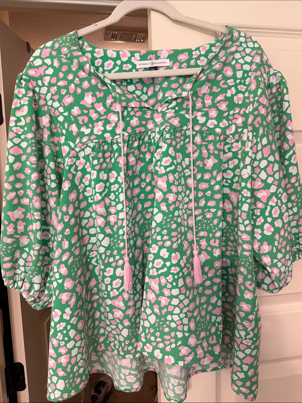 Vineyard Vines Green Pink Printed Peasant Tunic